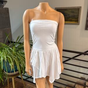 Aerie Strapless Handkerchief Mini Dress White Ruched Boho Summer Festival - XS